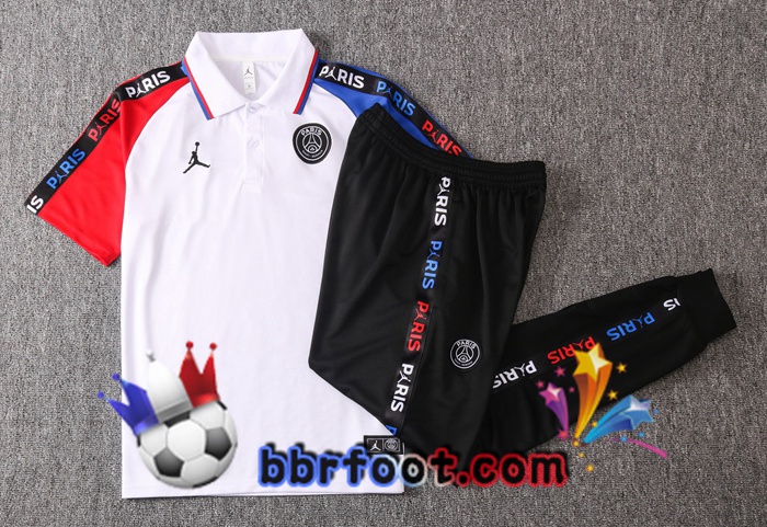 Polo Foot Paris PSG Jordan + Pantalon Blanc Bleu Rouge 20/21
