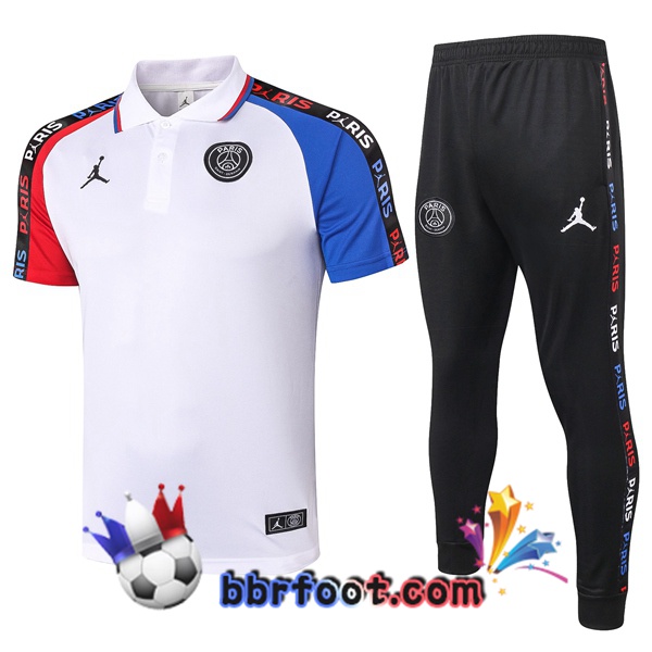 Polo Foot Paris PSG Jordan + Pantalon Blanc Bleu Rouge 20/21