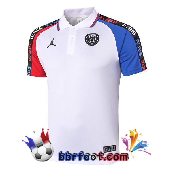 Polo Foot JORDAN Paris PSG Blanc Rouge Bleu 20/21