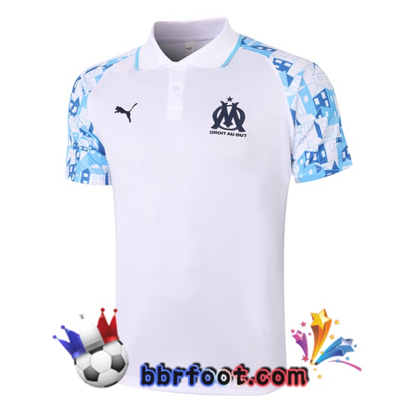 Polo Foot Marseille OM Blanc Bleu 20/21