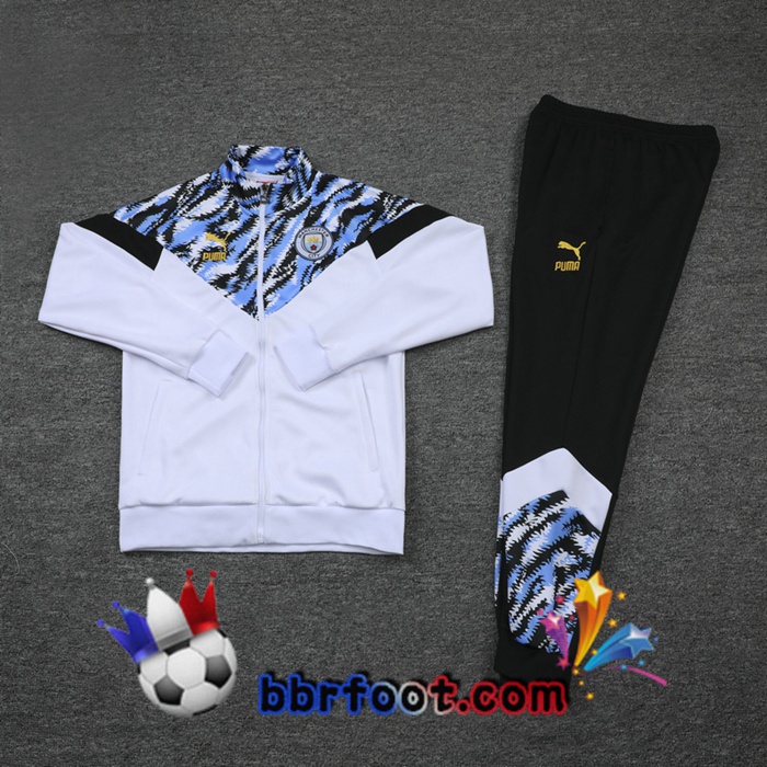 Veste Survetement Foot Manchester City Blanc 20/21
