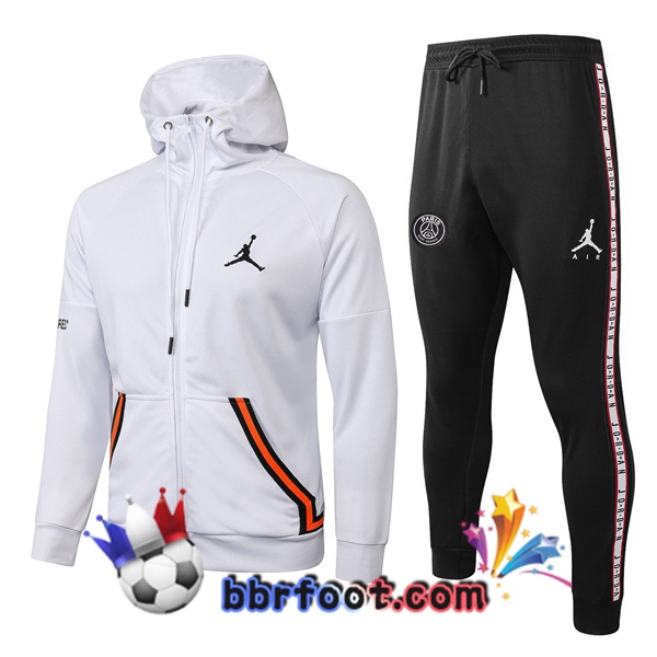 Veste A Capuche Survetement Foot Pairis PSG Jordan Blanc 20/21