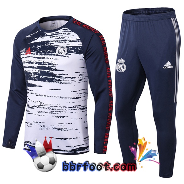 Survetement Foot Real Madrid Blanc Bleu Royal 20/21 Survetement Foot Real Madrid Blanc Bleu Royal 20/21