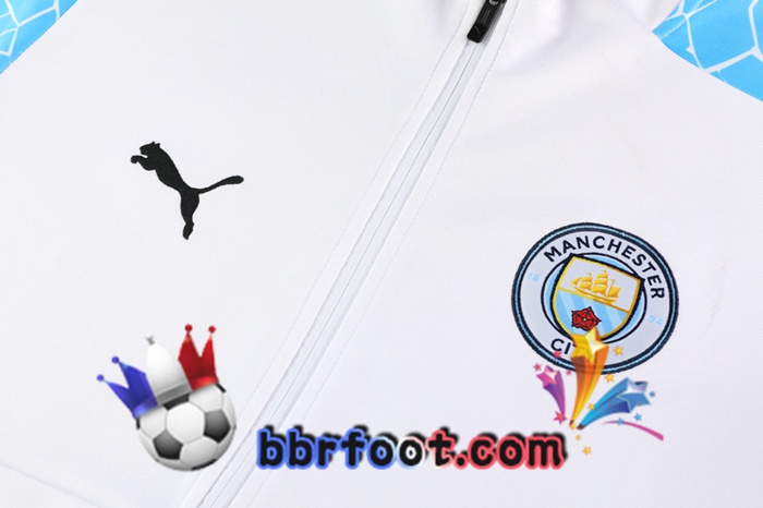 Veste Survetement Foot Manchester City Blanc Bleu 20/21