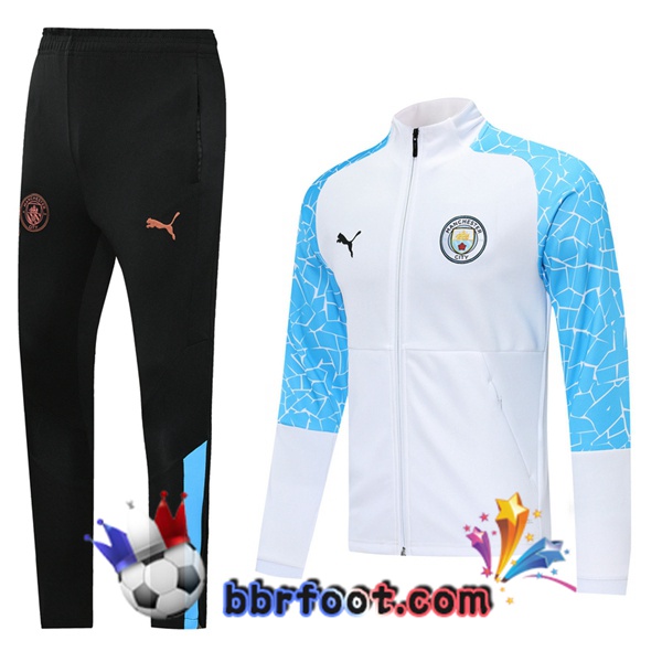 Veste Survetement Foot Manchester City Blanc Bleu 20/21