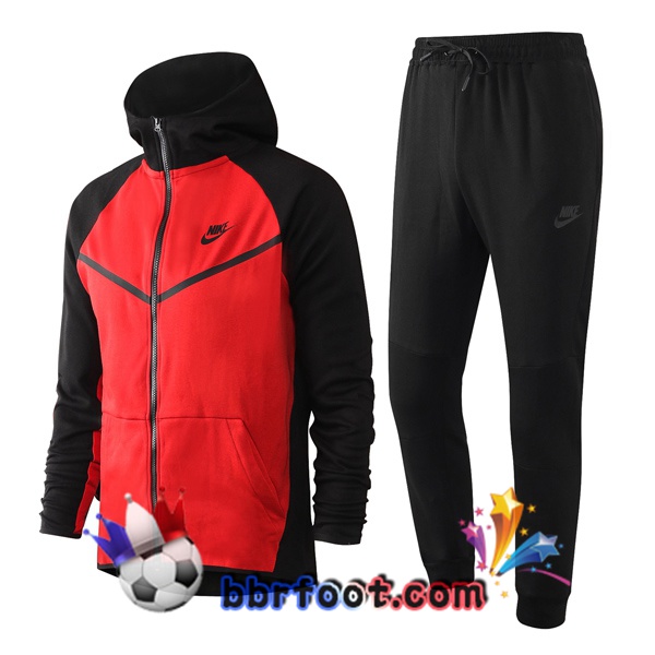 Veste A Capuche Survetement Foot NIKE Rouge Noir 20/21