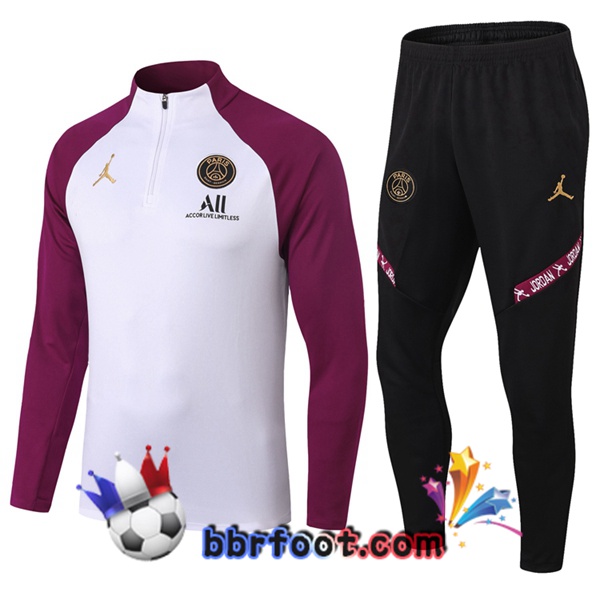 Survetement Foot Pairis PSG Jordan Blanc Pourpre 20/21