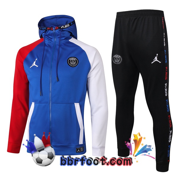 Veste A Capuche Survetement Foot Pairis PSG Jordan Bleu Rouge Blanc 20/21