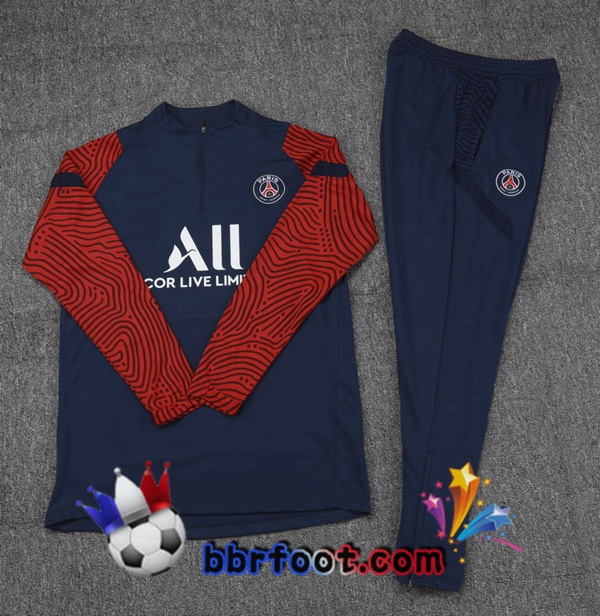 Survetement Foot Paris PSG Bleu Royal Rouge 20/21