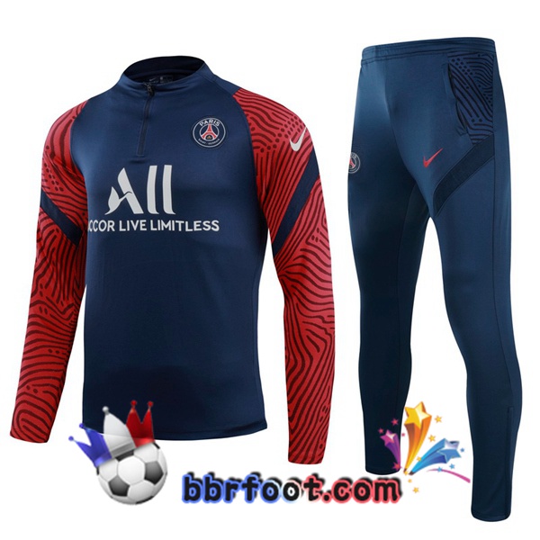 Survetement Foot Paris PSG Bleu Royal Rouge 20/21
