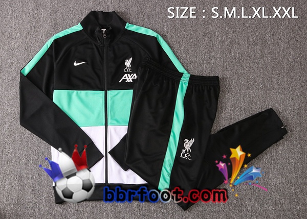 Veste Survetement Foot FC Liverpool Noir Vert Blanc 20/21