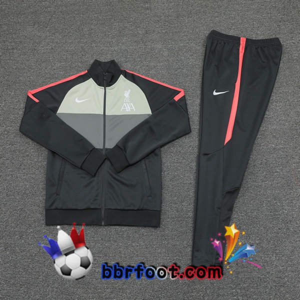 Veste Survetement Foot FC Liverpool Gris Noir 20/21