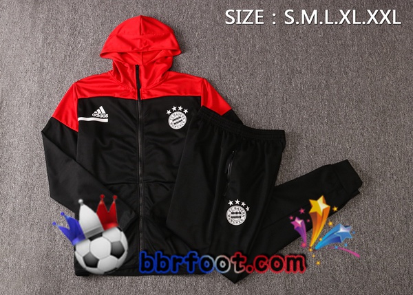 Veste A Capuche Survetement Foot Bayern Munich Noir Rouge 20/21