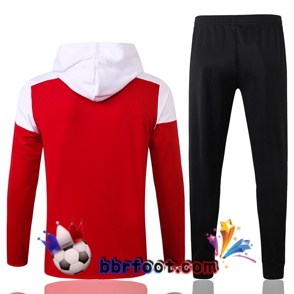 Veste A Capuche Survetement Foot Arsenal Rouge Blanc 20/21