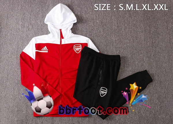 Veste A Capuche Survetement Foot Arsenal Rouge Blanc 20/21