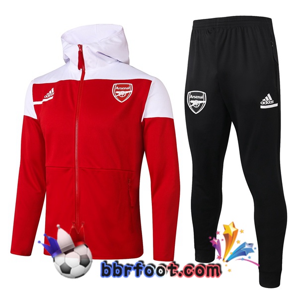 Veste A Capuche Survetement Foot Arsenal Rouge Blanc 20/21