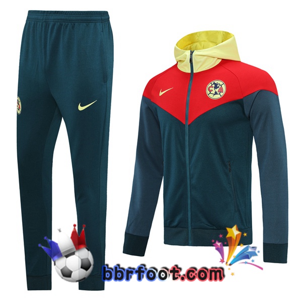 Veste A Capuche Survetement Foot Club America Bleu Royal Rouge Jaune 20/21
