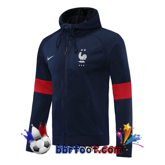 Veste A Capuche Survetement Foot France Bleu Royal 20/21