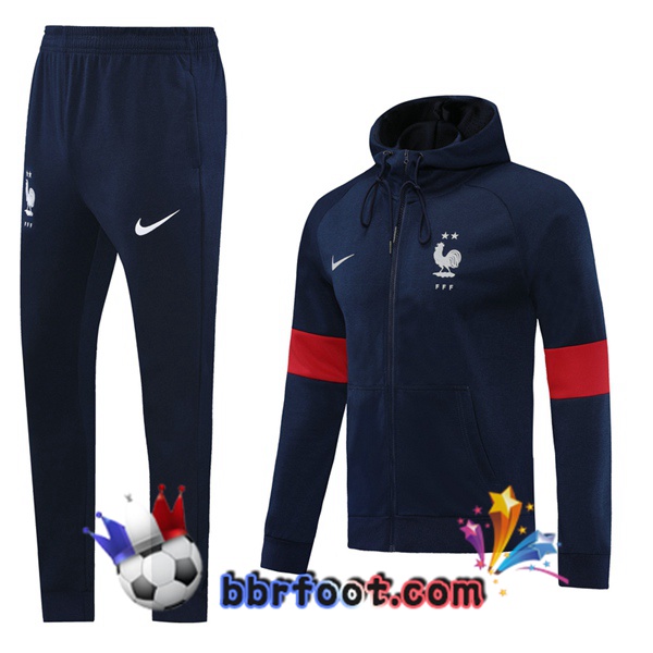 Veste A Capuche Survetement Foot France Bleu Royal 20/21