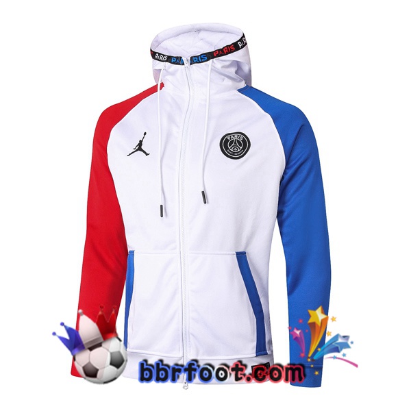 Veste A Capuche JORDAN Paris PSG Blanc Rouge Bleu 20/21