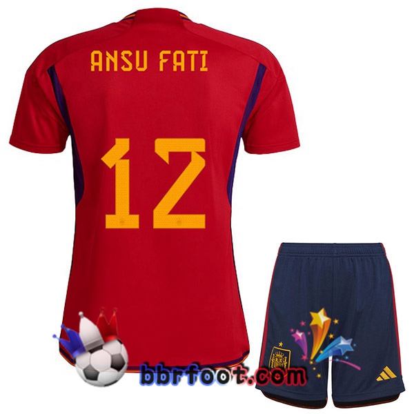 Maillots Equipe De Espagne (ANSU FATI 12) Enfant Domicile Rouge 2022/2023