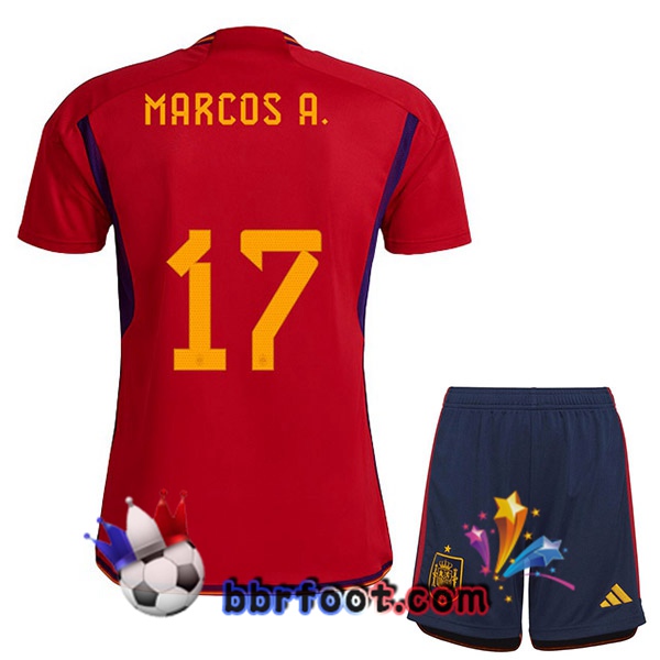 Maillots Equipe De Espagne (MARCOS A. 17) Enfant Domicile Rouge 2022/2023