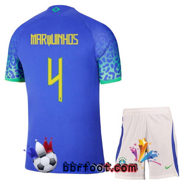 Maillots Equipe De Bresil (MARQUINHOS 4) Enfant Exterieur Bleu 2022/2023
