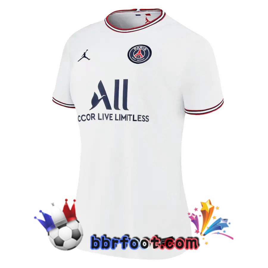 Maillot Foot Jordan Paris PSG Femme Quatrieme Blanc 21/22