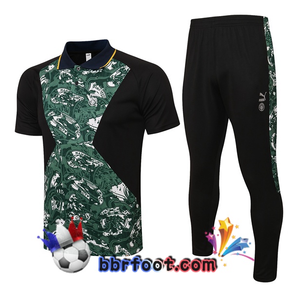 Ensemble Polo Manchester City + Pantalon Vert Noir 21/22