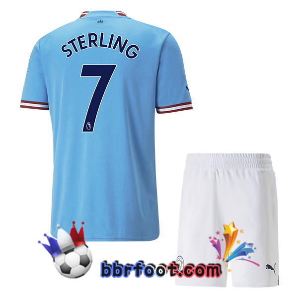 Maillot Foot Manchester City (Raheem Sterling 7) Enfant Domicile Bleu 2022/2023 Maillot Foot Manchester City (Raheem Sterling 7) Enfant Domicile Bleu 2022/2023