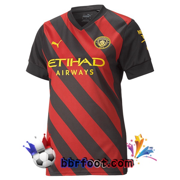 Maillot Foot Manchester City Femme Exterieur Rouge Noir 2022/2023