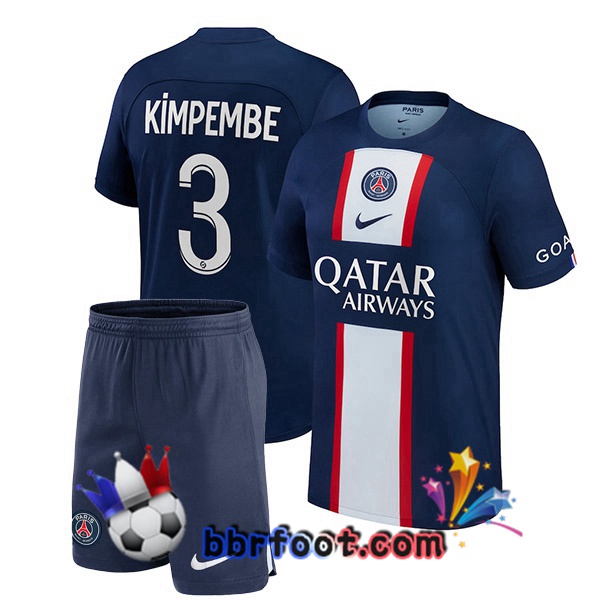 Maillot Foot Paris PSG (Kimpembe 3) Enfant Domicile Bleu Royal 2022/2023
