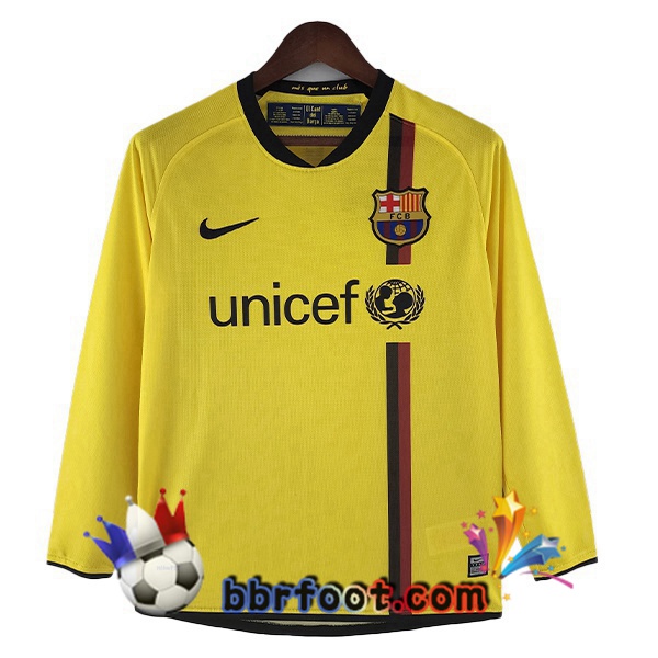 Maillot Foot FC Barcelone Retro Exterieur Manche longue Jaune 2008-2009 Maillot Foot FC Barcelone Retro Exterieur Manche longue Jaune 2008-2009