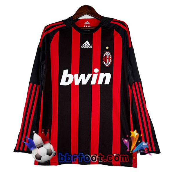 Maillot Foot AC Milan Retro Domicile Manche Longue Rouge Noir 2008-2009