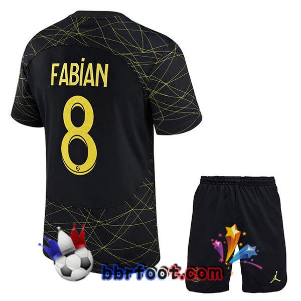 Maillot Foot Paris PSG (FABIAN 8) Enfant Quatrieme Noir 2022/2023