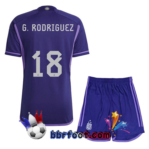 3 Étoiles Maillots Equipe De Argentine (G. RODRIGUEZ 18) Enfant Exterieur Pourpre 2022/2023