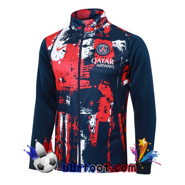 Veste Foot Paris PSG Bleu Royal Rouge 2024/2025 Veste Foot Paris PSG Bleu Royal Rouge 2024/2025