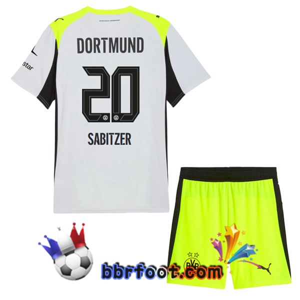 Maillot Foot Dortmund BVB (Sabitzer 20) Enfant Exterieur Gris Vert 2025/2026 Maillot Foot Dortmund BVB (Sabitzer 20) Enfant Exterieur Gris Vert 2025/2026