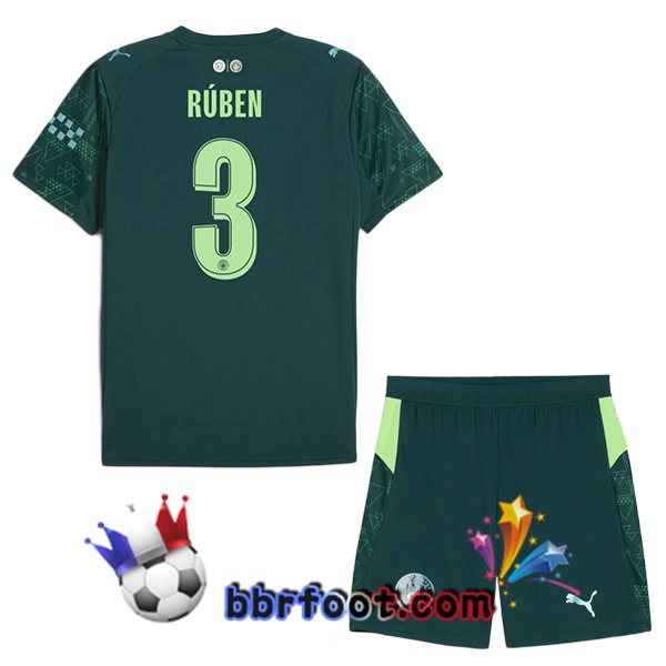 Maillot Foot Manchester City (Ruben Dias 3) Enfant Quatrieme Vert 2025/2026 Maillot Foot Manchester City (Ruben Dias 3) Enfant Quatrieme Vert 2025/2026