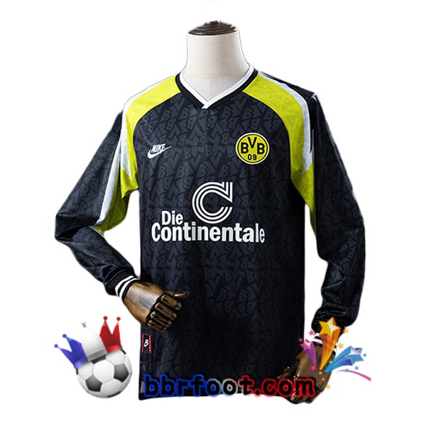 Maillot Foot Dortmund BVB Retro Exterieur Manche Longue Noir 1995-1996 Maillot Foot Dortmund BVB Retro Exterieur Manche Longue Noir 1995-1996