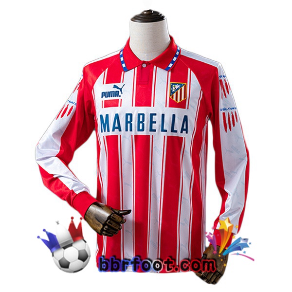 Maillot Foot Atletico Madrid Retro Domicile Manche Longue Rouge Blanc 1994-1995 Maillot Foot Atletico Madrid Retro Domicile Manche Longue Rouge Blanc 1994-1995