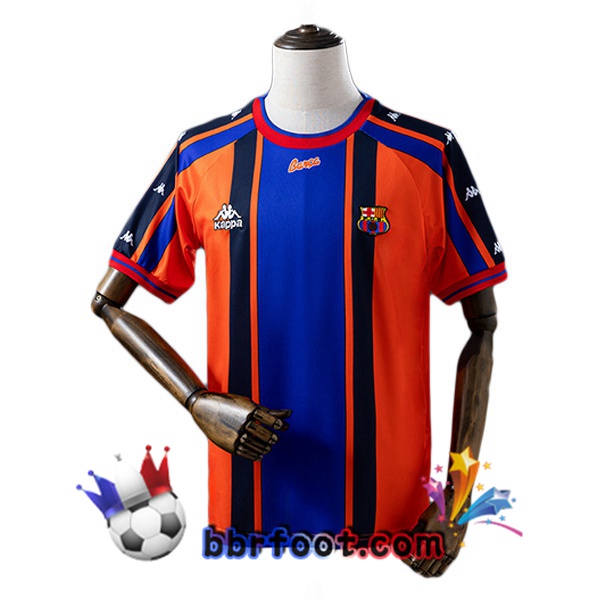 Maillot Foot FC Barcelone Retro Exterieur Bleu Orange 1997-1998 Maillot Foot FC Barcelone Retro Exterieur Bleu Orange 1997-1998
