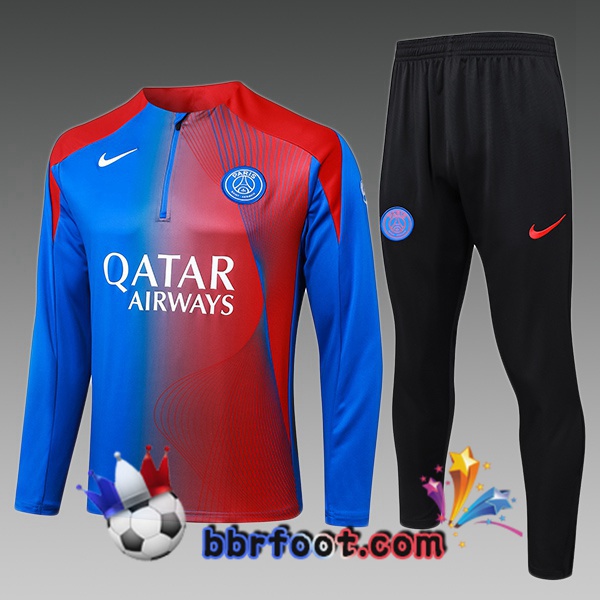 Survetement Foot Paris PSG Enfant Bleu Rouge 2025/2026 Survetement Foot Paris PSG Enfant Bleu Rouge 2025/2026