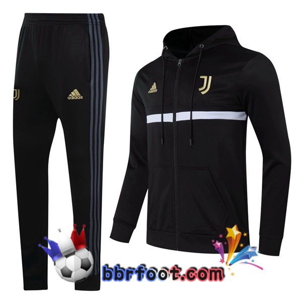 Veste A Capuche Survetement Foot Juventus Noir Blanc 20/21