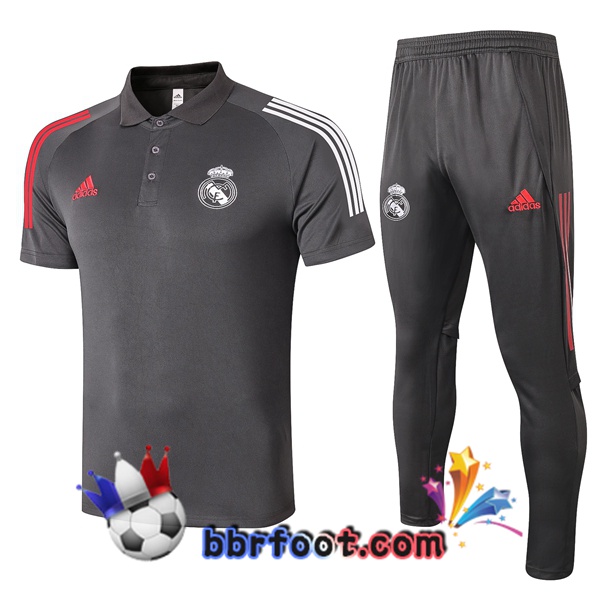 Polo Foot Real Madrid + Pantalon Gris Fonce 20/21