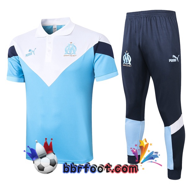 Polo Foot Marseille OM + Pantalon Blanc Bleu 20/21