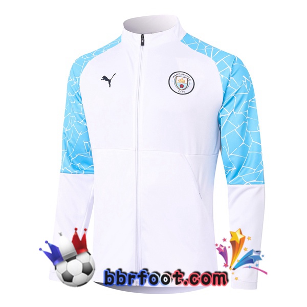 Veste Foot Manchester City Blanc Bleu Royal 20/21 Veste Foot Manchester City Blanc Bleu Royal 20/21